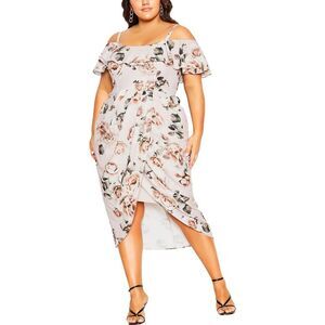 City Chic Womens Pink Chiffon Mid-Calf Special Occasion Midi Dress Plus NWT